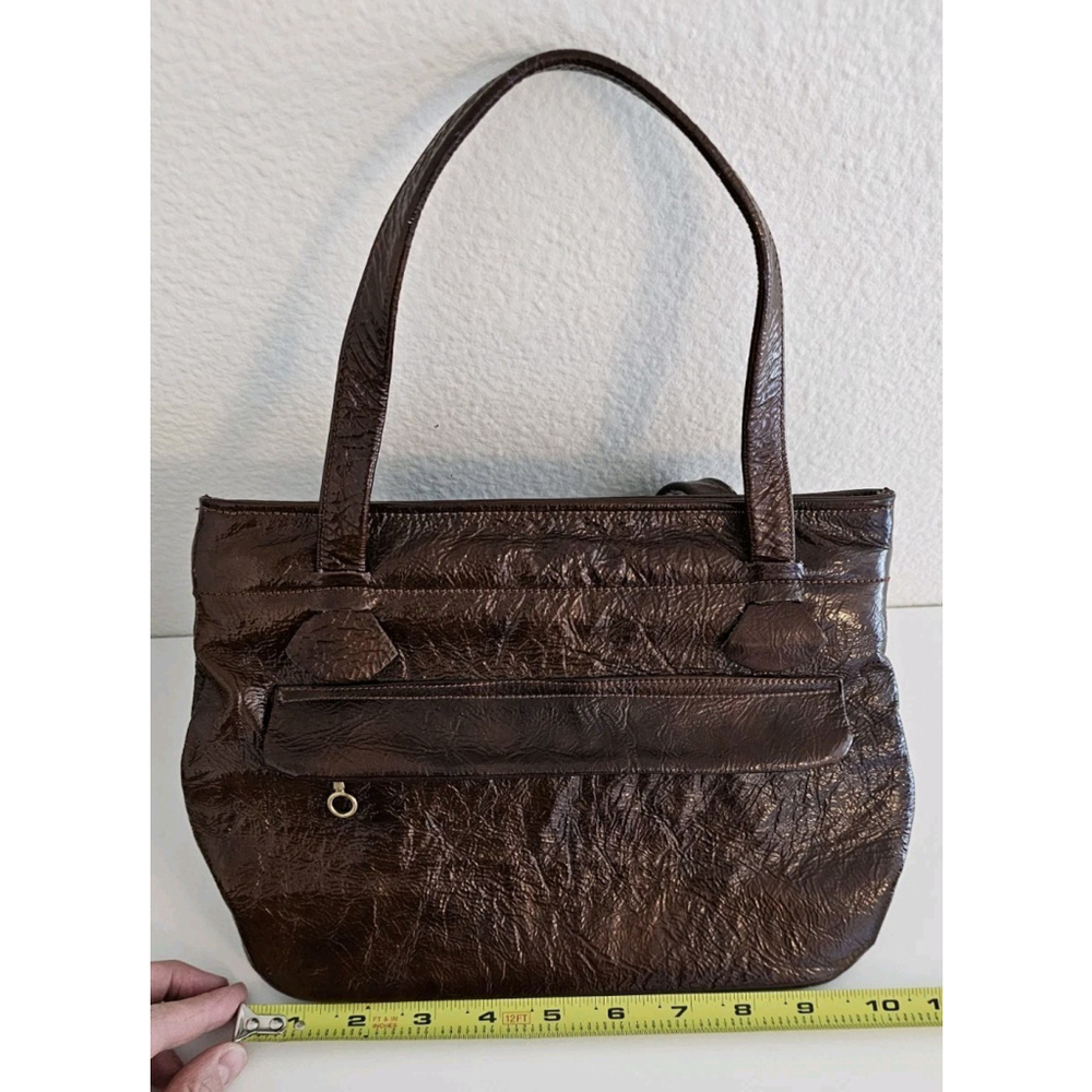 Vintage Justin Shiny Brown Leather Cowhide Women’s Shoulder Handbag CLEAN - Picture 15 of 16